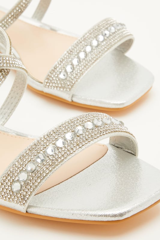 Quiz silver diamante flat sandals clearance