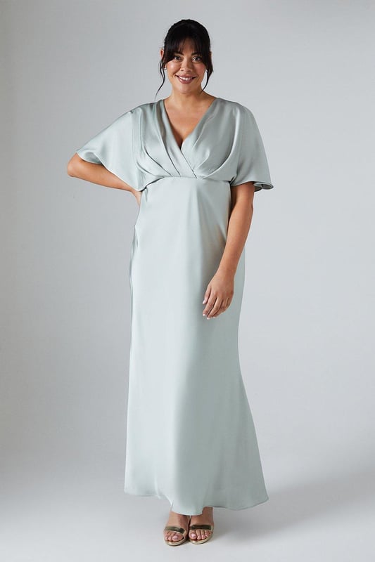 Plus Batwing Sleeve Satin Fishtail Maxi Dress