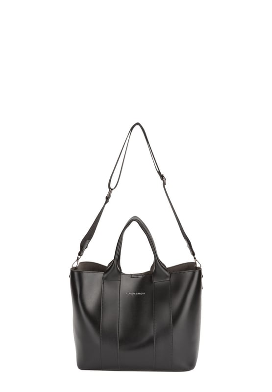 This sophisticated tote can take you from the office to a classy overnight bag, large enough to fit anything from your sleepover essentials to your office books. This sleek, modern design features two grab handles and a detachable and adjustable nylon strap to suit any outfit with your comfort in mind. Features: , CLAUDIA CANOVA debossed logo, Zip top fastening, Detachable shoulder strap, Grab handles, Inner slip and zip pockets Style Ref: 84676 BLACK