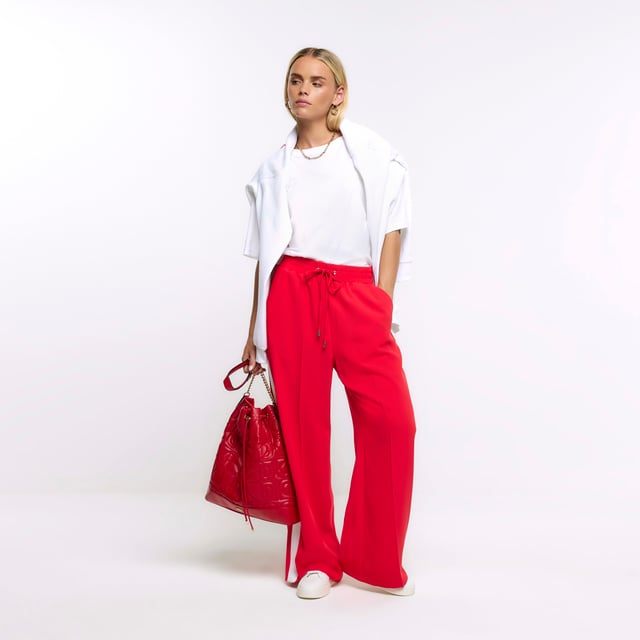 River Island Womens Joggers Petite Red Side Stripe Wide Leg