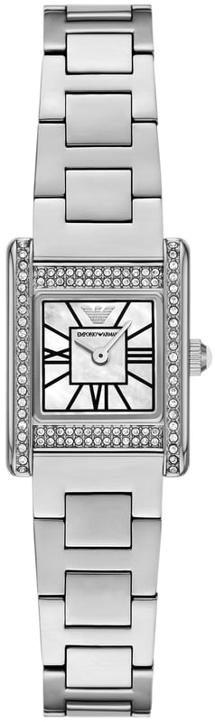 This Emporio Armani Genni Analogue Watch for Women is the perfect timepiece to wear or to gift. It's Silver  Rectangular case combined with the comfortable Silver Stainless steel watch band will ensure you enjoy this stunning timepiece without any compromise. Operated by a high quality Quartz movement and water resistant to 5 bars, your watch will keep ticking.