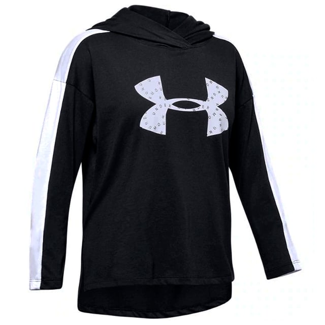 Under Armour Girls Favourite Jersey Hoodie Taped Jumper 1351675 001 Super-soft, cotton-blend fabric provides all-day comfort
Slightly oversized fit with drop hem shoulder
Dropped, shaped hem for enhanced coverage
Colour blocked back & sleeve panel
60% Cotton/40% Polyester