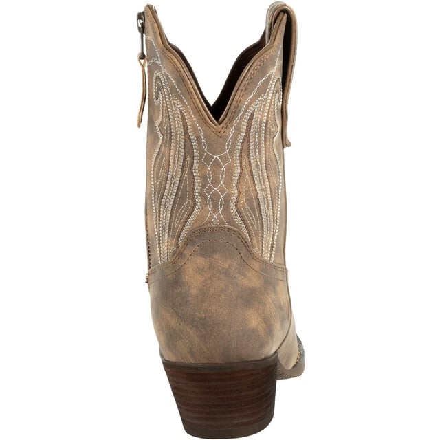 Step out in style in this women's Shortie Durango Crush style. This style is faux leather, has a soft mesh lining inside and features a removable Durango Sole Comfort footbed.