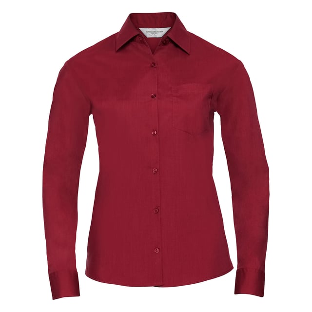 65% Polyester, 35% Cotton Poplin. Design: Plain. Pockets: 1 Chest Pocket. Cuff: Adjustable, Buttoned. Fastening: Button-Down. Neckline: Buttoned, Turn Down Collar. Sleeve-Type: Long-Sleeved. Hem: Rounded. Fabric Technology: Durable. Easy-Care. Fit: Classic. 110gsm. Sustainability: Amfori, Better Cotton Initiative, BSCI, Fair Labor Association, Oeko-Tex Standard 100 Certified, WRAP Certified. Suitable for: Embroidery.