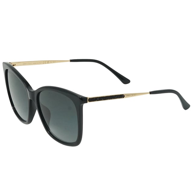 Jimmy Choo Nerea/G/S 807 Black Sunglasses. Experience luxury and sophistication with the Jimmy Choo Nerea/G/S 807 Sunglass. Crafted from the finest materials, these sleek sunglasses feature 100% UVA/UVB protection and refined metallic accents. Admire the sophisticated Jimmy Choo style with these timeless sunglasses.. Black Sunglass, Nose Bridge Width = 17mm, Lens Width = 57mm, Arm Length = 145mm. Branded Sunglasses Case and Cleaning Cloth Included. 100% Protection Against UVA &amp; UVB Sunlight and Conform to British Standard EN 1836:2005, Sunglasses, Sunglasses Case, Cleaning Cloth and Care Instructions all Included. Jimmy Choo Nerea/G/S 807 Sunglass
