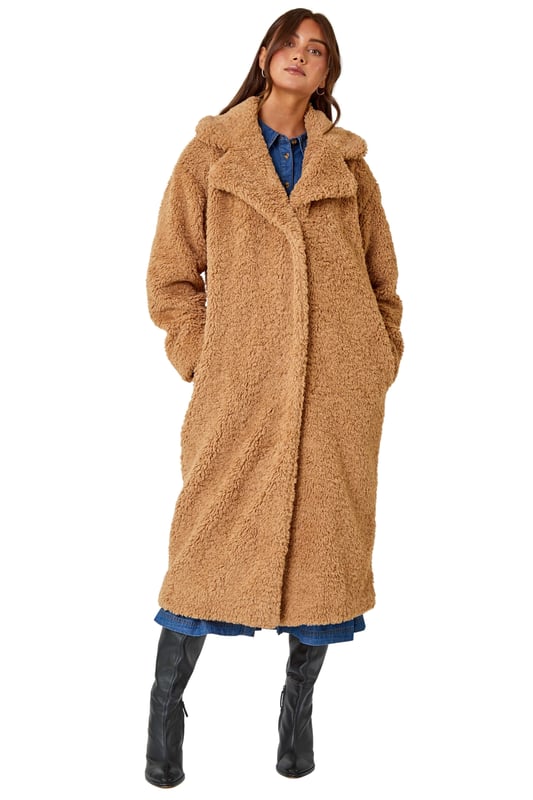 Longline faux fur teddy coat on sale