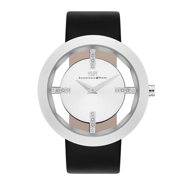 This extraordinary women's watch by Rhodenwald & Söhne is a tribute to the traditional skeleton watch, which is reinterpreted here: the faceted glass reveals a look at the wrist's wrist between the bezel and dial. Another sophisticated design element are the four distinctive line indices, decorated with crystals from Swarovski®, which also serve as a connection between the stainless steel bezel and the Sunray dial of the same color. The game with the light continues consistently on the lacquer -sealed leather bracelet. A stainless steel case and mineral glass make the watch a hard -wearing companion.
