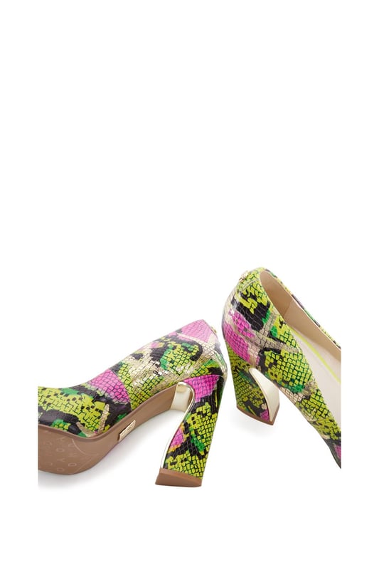 Darlene Lime Green Snake Print Leather Court Heels