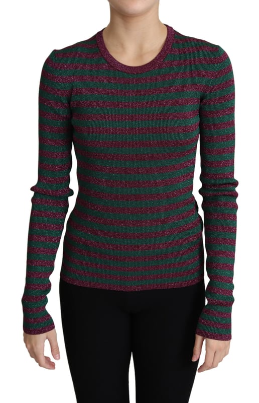 Äkta Dolce & Gabbana tröja  
Mörkröd och grönrandig design  
Pullover med rund hals  
Tillverkad i Italien  
Logodetaljer  
Tillverkad av 77% viskos och 23% polyester  
Material: 77% Viskos 23% Polyester