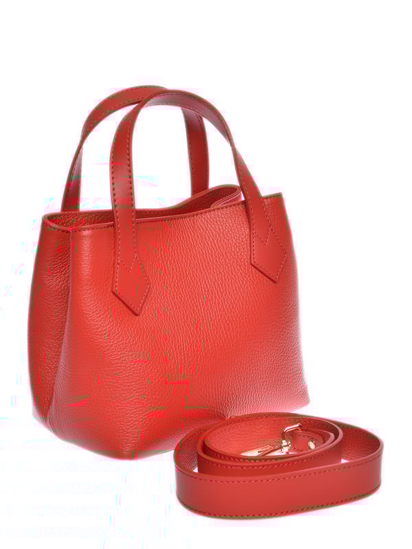 Bolso de mano  
100% piel de vaca  
Cierre superior con cremallera  
Bolsillos internos con cremallera  
Dimensiones: 19x22x12 cm  
Asa: 27 cm  
Correa de hombro: 105 cm  