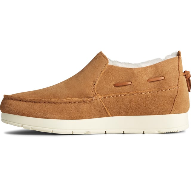 Our new indoor/outdoor shoe with water-resistant suede uppers is destined to become your seasonal favorite. Pairs well with almost anything, from pajama pants to chinos.
