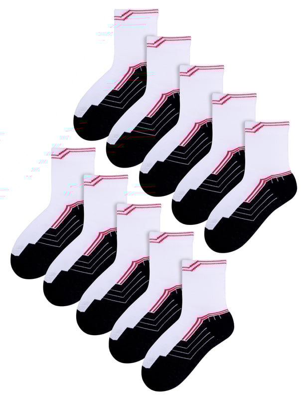 Du bekommst nicht einfach nur ein Paar Socken. Du bekommst ein Paar coole, bequeme Socken, die ideal für alle sportlichen Aktivitäten sind und in einer großen 10-Paar-Packung geliefert werden, was sie zu einem großartigen Preis-Leistungs-Verhältnis macht, während du die Sockenschublade auffüllst. Diese Socken sind aus superweichen, baumwollreichen Fasern hergestellt, die die Füße Ihres Kindes angenehm kühl halten. Sie sind nicht nur weich, sondern auch sehr bequem und eignen sich daher perfekt für jede Aktivität. Dies ist ideal für Ihr Kind, um weniger Irritationen und mehr Komfort zu gewährleisten. Diese Socken gibt es in 4 verschiedenen Ausführungen, alle in weißer Farbe mit unterschiedlichen Mustern. Mit diesen coolen und flippigen Mustern wird sich Ihr Kind wie das coolste Kind auf dem Spielplatz und auf dem Spielfeld fühlen! Mit 10 Paar Socken in jeder Packung können Sie sicher sein, dass er jeden Tag genug hat, um seine Zehen das ganze Jahr über warm und bequem zu halten. Diese Socken bestehen aus: 62% Baumwolle, 27% Polyamid, 7% Polypropylen, 4% Elastan, sind in über 4 gemusterten Styles und Mustern erhältlich und werden in 3 Größen angeboten: 3-4 Jahre, 5-6 Jahre & 7-10 Jahre. Sie sind maschinenwaschbar.