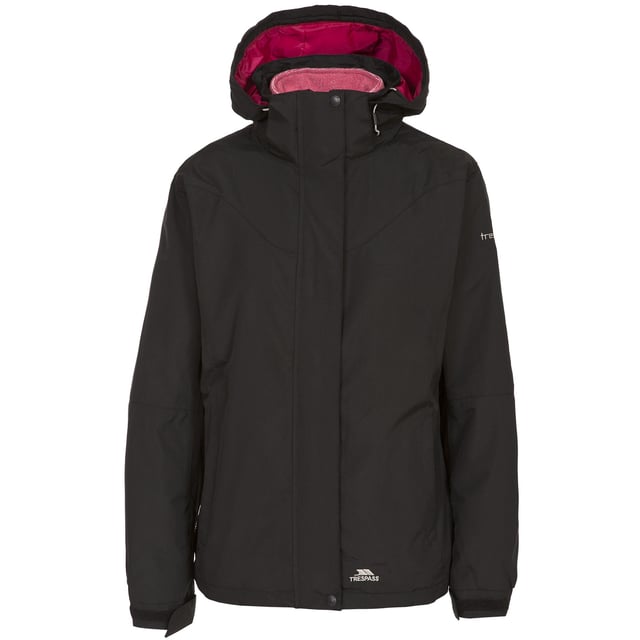 Detachable inner fleece. 2 zip pockets. Adjustable cuffs. Adjustable stud off hood. Hem drawcord. Inner fleece. 2 zip pockets. Waterproof 2000mm, breathable 3000mm. Shell: 100% Polyamide, Ripstop with PU coating, Lining: 100% Polyester, Inner fleece: 100% Polyester. Trespass Womens Chest Sizing (approx): XS/8 - 32in/81cm, S/10 - 34in/86cm, M/12 - 36in/91.4cm, L/14 - 38in/96.5cm, XL/16 - 40in/101.5cm, XXL/18 - 42in/106.5cm.