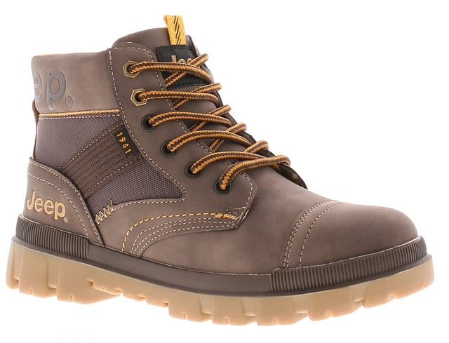Jeep Boys Walking Boots Junior Combat hi Lace Up brown
