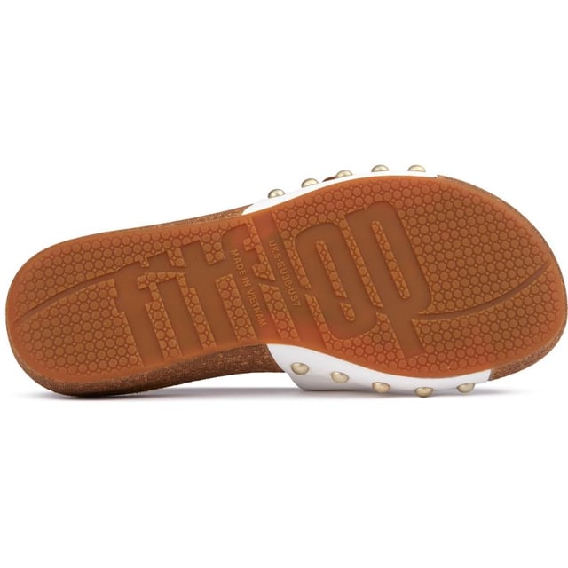 This Fitflop Sandal Features A New One-strap Design With An Adjustable Buckle And Eye-catching Studs To The Side. They Are A Must-have For The Warm Days To Come, Holidays And Your Day-to-evening Outfits. Stylish, Yet Oh So Comfortable, These Slides Are Crafted From Soft Leather With A Cork Sole Gripping Outsole. With These Sandals Are You Accessorised And Ready To Go.