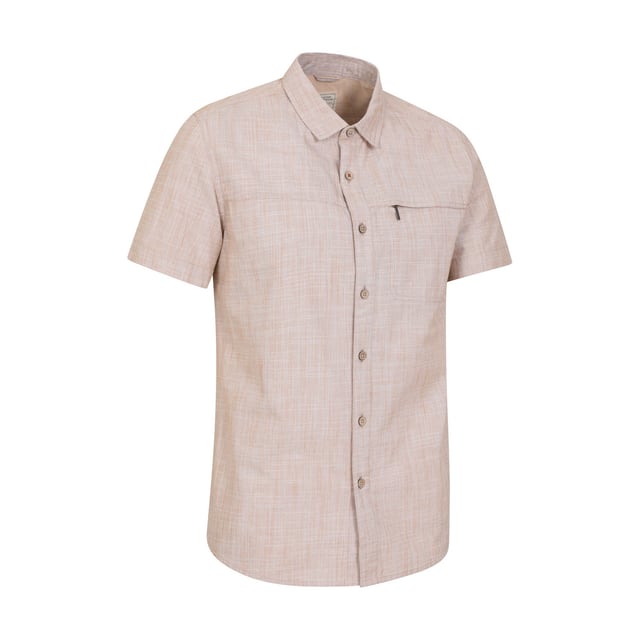 Outer Materials: 100% Cotton. Lining Material: 100% Polyester. Fabric: Slub. Lining: Mesh. Design: Textured. Pockets: 1 Chest Pocket, Zip. Fastening: Button. Sleeve-Type: Short-Sleeved. Neckline: Turn Down Collar. Fabric Technology: Breathable, Lightweight. 7 Button Placket.