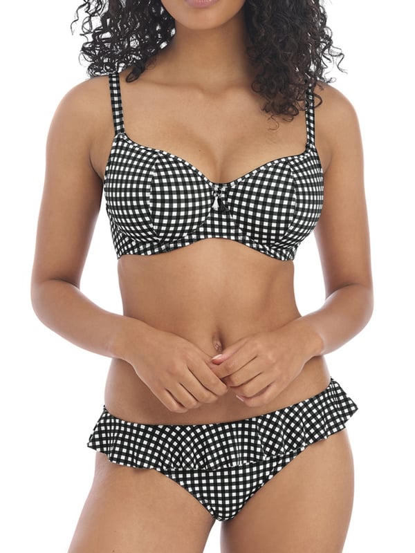 Freya Check In Sweetheart Bikini Top in Monochrome. With light padding, tassel detail and adjustable straps. Product is made of 84% Nylon/Polyamide, 16% Elastane and is hand-wash only.