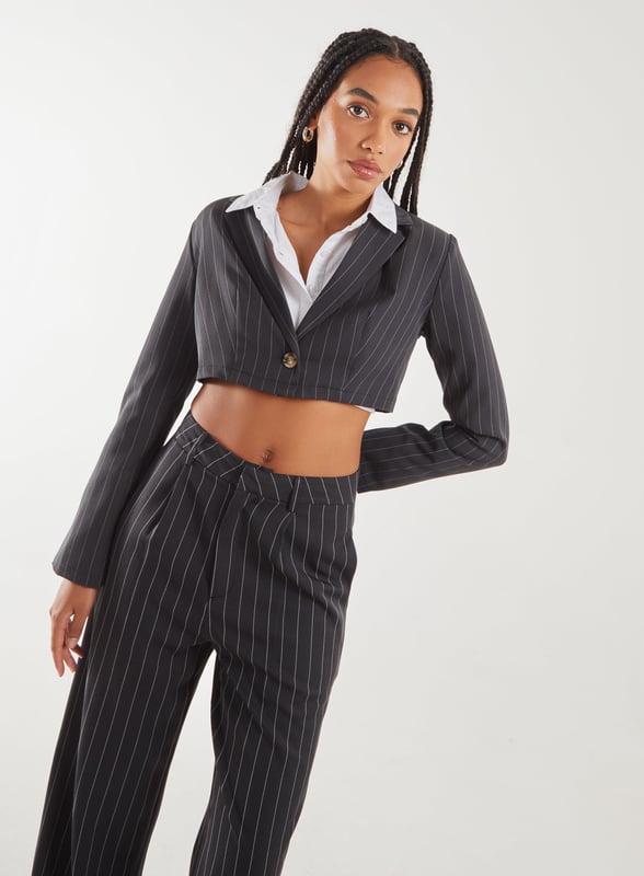 Cropped pinstripe blazer on sale