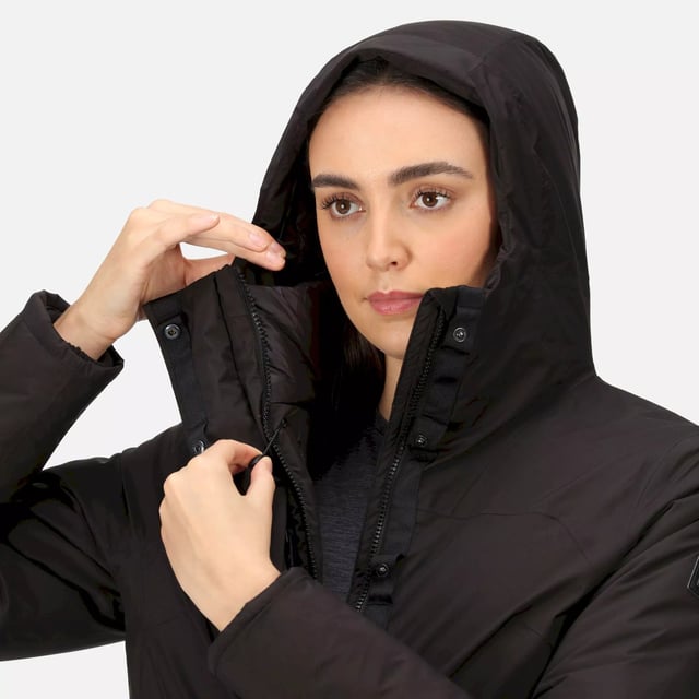 Material: 100% Polyester. Filling: Feather-Free. Lining: Polyamide, Quilted. Fabric: Stretch. Design: Logo, Plain. Fabric Technology: Breathable, DWR Finish, Heavyweight, High Warmth, Isotex 8000, Waterproof, Windproof. Insulated, Taped Seams. Neckline: Hooded, Zip Neck. Cuff: Inner Ribbed. Sleeve-Type: Long-Sleeved. Hood Features: Concealed Toggle Adjuster, Grown On Hood. Length: Hip Length. Pockets: 2 Patch Pockets. Fastening: Full Zip, Stud. 8000g/m¬≤/24hrs. Sustainability: 0% Animal Ingredients, Cruelty Free, Made from Recycled Materials. Waistline: Adjustable, Drawcord.