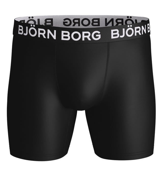 Björn Borg - Men’s 3 Pack Performance BoxersBjörn Borg Men’s Boxers are the perfect solution for your underwear drawer. They have been designed with performance and sport in mind and have a great fit that will keep you comfortable throughout the day.These high performance underwear with the perfect fit are developed for training. They are made from soft stretch quality fabric treated with Hydro Pro functionality that wicks moisture away from the skin to keep you dry. With smooth seams and elastic to avoid chafing, and an iconic signature elastic waistband in soft microfiber for extra comfort. They are made from 90% Recycled Polyester, which keeps them soft and stretchy.The medium leg length makes these Björn Borg boxers ideal for whatever sport or activity you get up to, while still giving you enough coverage to look stylish when you’re training in the gym or on the pitch.These boxers are perfect for both work and play, making them an ideal choice for topping up that underwear drawer. They come in 2 colour options which are: All Black or Black Khaki mix.These boxers are made from: 90% Polyester (Recycled), 10% Elastane and come in 4 sizes: Small, Medium, Large & X-Large. They come in 3 pairs per pack, making them great value for money and they are Machine Washable.Extra Product DetailsBjörn Borg Men’s BoxersSuitable For Sport3 Pairs Per PackPerformance FItGreat Value For MoneyMedium Leg LengthMid Waist RiseSoft Elasticated WaistbandMoisture Wicking2 Colour Options90% Recycled PolyesterAvailable in: S, M, L & XLMachine Washable