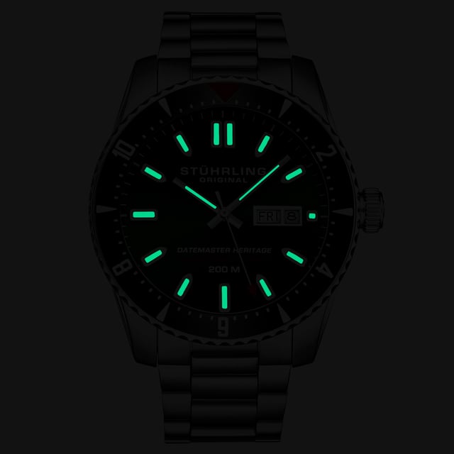 Men's Automatic Dive Watch, Stainless Steel Case with ceramic-like bezel, turquoise dial, Day and Date.