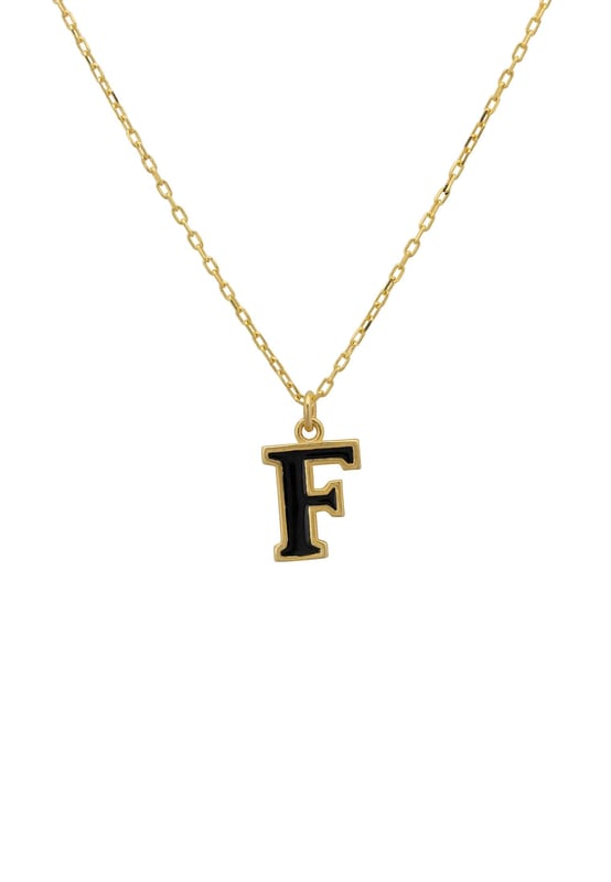 Design:This simple but beautifully styled initial enamel pendant necklace is perfect for those who covet delicate jewellery with a hint of colour, offering a sophisticated finishing touch to any outfit.Pretty and petite, this monogram necklace features a metallic setting with an inlay of black enamel. It looks perfect worn alone or, create your own unique style by layering with other necklaces.What can be more personal than a name? Give this initial pendant necklace as the perfect personalised birthday gift.Materials:Handcrafted using 925 sterling silver, dipped in 22ct gold. Black Enamel.Style Notes:Personalised birthday gift ideas. Bridesmaid gifts. Simple everyday styling.Dimensions:Necklace length 40cm with 5cm adjuster. Letter pendant length 1cm.Packaging:This item is presented in a Latelita London signature jewellery box.Care Instructions:To maintain your jewellery, wipe gently with a damp cloth that is soft and clean. Do not soak in water. Avoid contact with soaps, detergents, perfume or hair spray.