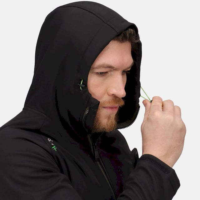 Material: 96% Polyester, 4% Elastane. Fabric: Softshell. Design: Contrast, Logo, Panel. Lightweight, Pull Tab. Fabric Technology: Stretchable, Water Repellent, Windproof. Neckline: High-Neck, Hooded. Cuff: Hook And Loop Strap, Stretch Binding. Sleeve-Type: Long-Sleeved, Raglan. Hood Features: Drawcord. Pockets: 2 Zip Pockets. Fastening: Full Zip. Hem: Stretch Binding.