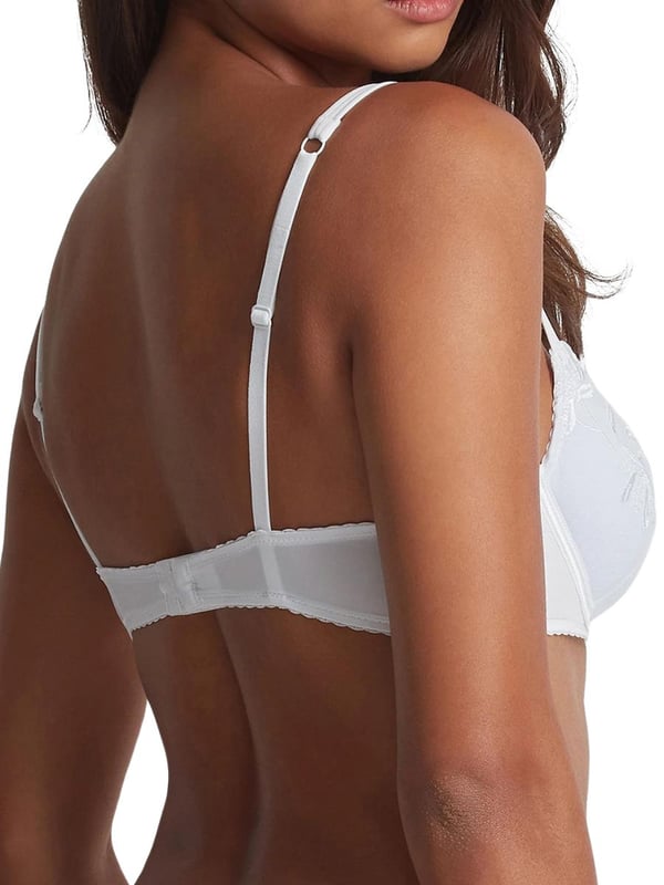 Aubade Lovessence Plunge Push Up Bra. With recycled fabric, padded plunge cups and spaghetti straps. Product is hand wash only.