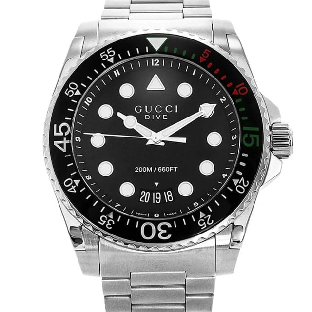Brand GUCCIWater Resistant 200 MetresMovement QuartzCase Material Stainless SteelDial Colour BlackStrap Material Stainless SteelDiameter 45mm