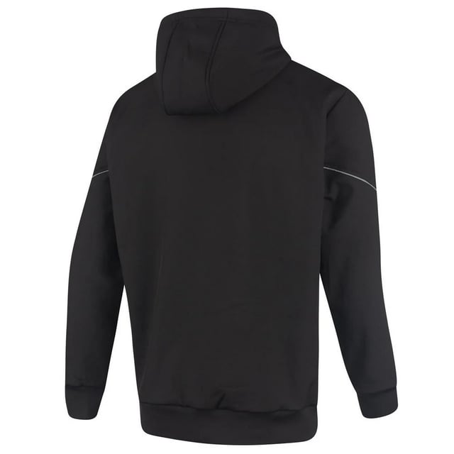 95% Polyester, 5% Elastane. Fabric: Bonded, Softshell, Stretch. Lining: Brushed Fleece. Design: Logo, Plain. Fabric Technology: Lightweight, Thermal, Windproof. Branded Sleeve, Reflective Detail, Side Seams. Neckline: Hooded. Sleeve-Type: Long-Sleeved. Cuff: Ribbed, Stretch. Hood Features: Drawcord, Sew-On. Pockets: 2 Side Pockets, Zip. Fastening: Full Zip. Hem: Ribbed, Stretch. L: 38 in. XXL: 46 in. 3XL: 48 in.