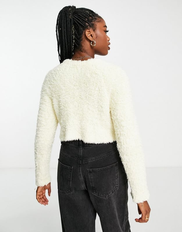 ASOS DESIGN crop jumper in fluffy yarn in cream White