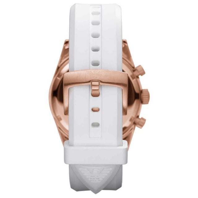 Emporio Armani AR5979 - Reloj para unisexo cuarzo acero inoxidable• material: acero inoxidable• cristal: minèral• pulsera: goma• correa: oro rosado• resistencia al agua: 50 m (5 ATM)• tamaño de la caja: 43 mm