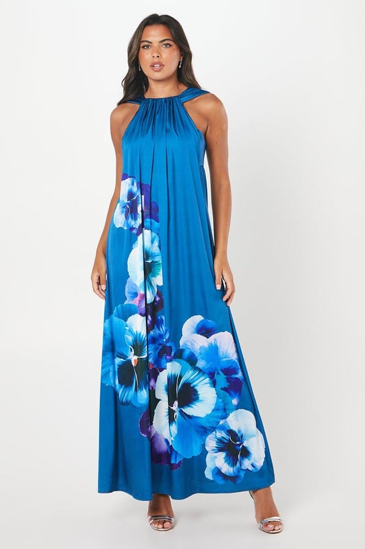 Large Scale Floral Print Volume Hem Maxi Dress