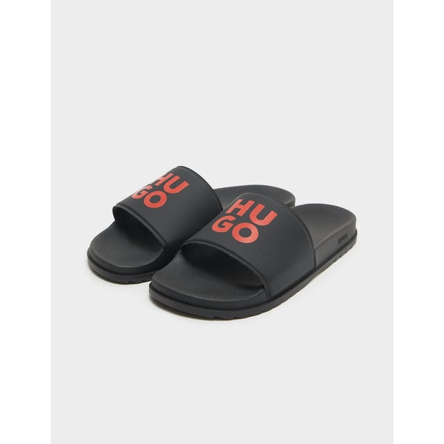 hugo boss sliders black and red