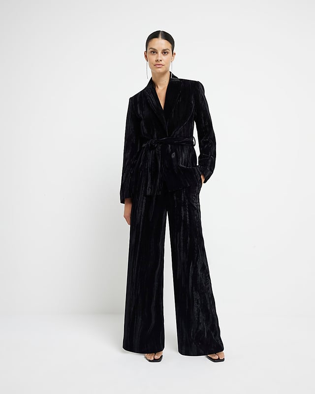 Velvet fabric, Wrap detail, Belted, Long sleeves, Button fastening, Front pocket