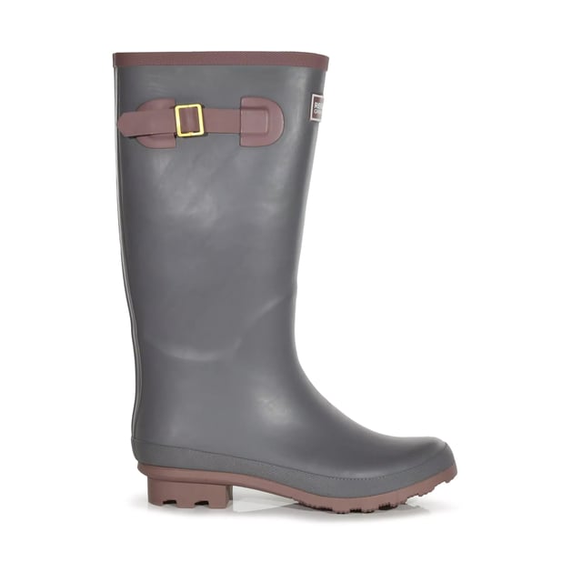 Regatta Womens/Ladies Ly Fairweather II Tall Durable Wellington Boots (Storm Grey/Lilac Chalk) 100% Rubber. Vulcanised natural rubber construction and comes with durable weather protection. These boots feature a new and improved fit, owing to the EVA comfort footbed. The rubberised outsole is hardwearing and has been built to last. These can also be worn under extreme cold conditions to keep the feet warm.