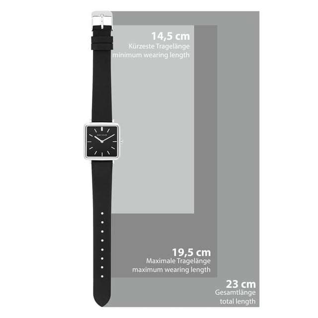 Do you love an urban lifestyle? Then you will fall in love with this women's wristwatch of the Eastside watch label. Based on the flair of the New Yorkes district of the same name, she relies on stylish noblesse. The striking angular dial, which is framed by a cool silver -colored bezel. The dial design is deliberately simple with a barnice and filigree sticker. A soft leather bracelet with a thorn lock makes the noble women's watch a wrist flatterer. The accessory makes no compromise on the interior: a precise quartz clock and a screwed stainless steel housing floor ensure durability.