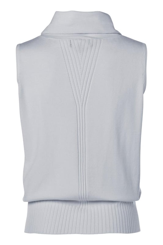 Een must-have voor je kledingkast! Deze licht gebreide damestop is perfect voor elke outfit. Met het unieke colkraagje heeft de top net dat beetje extra flair. De mouwloze top heeft een losse col en subtiele gehaakte details. Het grijze topje heeft een rechte pasvorm en valt op de heupen. Combineer de grijze top met een grijze pantalon en blazer voor een professionele uitstraling, of draag de top op een mooie zwierige rok voor een feestelijke look. Kortom, een veelzijdig kledingstuk…!
