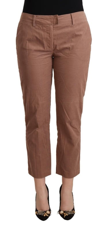 Brand: C&#8217;N&#8217;C COSTUME NATIONAL
  Style: Mid waist cropped pants
  Color: Brown
  Closure: Button and zipper
  Logo details
  Material: 100% Cotton
Material: 100% Cotton