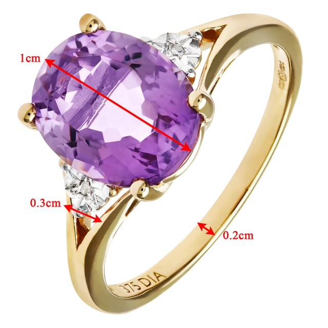 9K (375) witgoud: 1,8 gram; # Diamant: 0,01 ct; # Amethist: 2,3 ct
