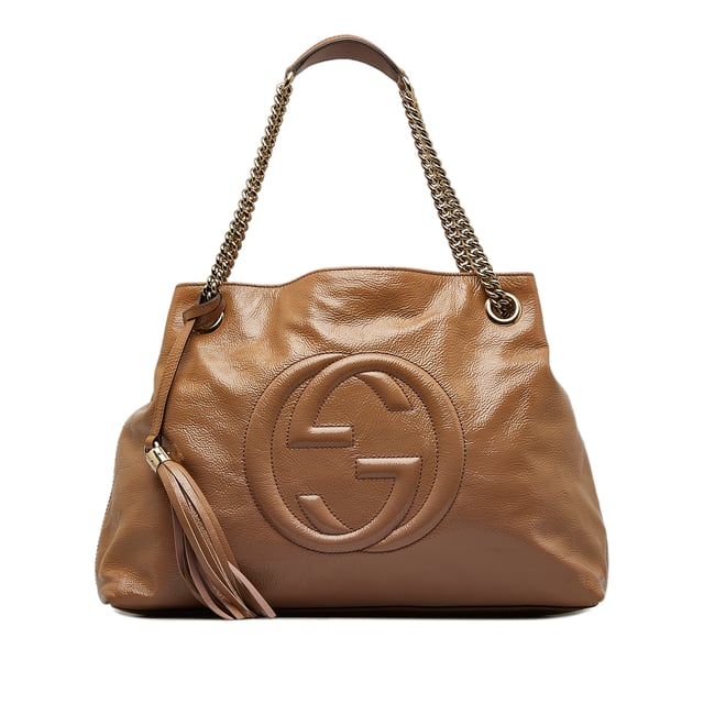 Vintage Gucci Medium Patent Soho Chain Tote Brown