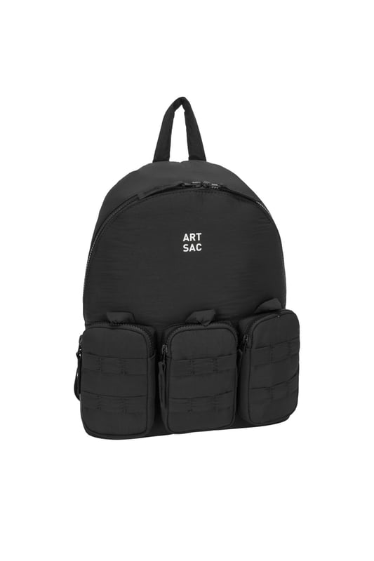 Our medium-sized backpack. This lightweight backpack has plenty of internal space as well as a unique triple-pocket design and internal laptop sleeve (fits 13 inch Macbook Pro). It's stylish design is discreet and adaptable enough to style with any outfit. The perfect bag for your every day commute or casual day-trip. Features: , Padded lightweight nylon, Water resistant, 13 inch padded laptop sleeve, Zip top opening to main compartment, ARTSAC screen printed logo, Triple front zip pocket with loops, Internal zip pocket for smaller valuables, 2 Internal mobile phone slip pockets - Fits normal and plus size smart phones, 3 Internal pen slip pockets, Ergonomic contoured back panel, Adjustable padded backpack straps, Top grab handle, Medium model Style Ref: 52012 BLACK