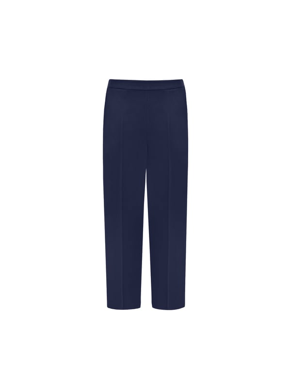 In classic navy, these trousers are cut from a woven fabric thats sturdy but comfortable to wear. With a flattering tapered leg, they have a tailored fit with side splits at the leg cuffs. A partially elasticated waist with a side zip closure adds comfort while ensuring the perfect fit, making these the perfect elevated trousers for any wardrobe.