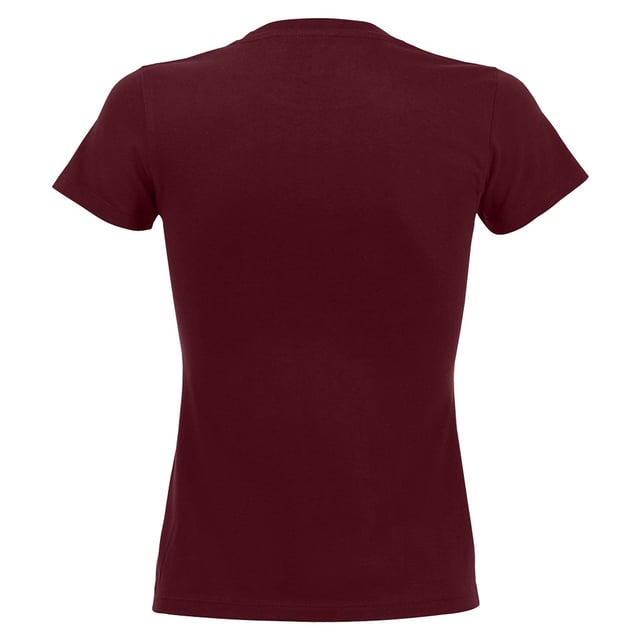 Taped back neck. Rib neckline. Side seams. Twin needle sleeves and hem. Fabric weight: 190 gsm. Material: 100% ringspun semi-combed cotton. Slim fit. Ladies size: S(8/10), M(10/12), L(12/14), XL(14/16), XXL(16/18).
