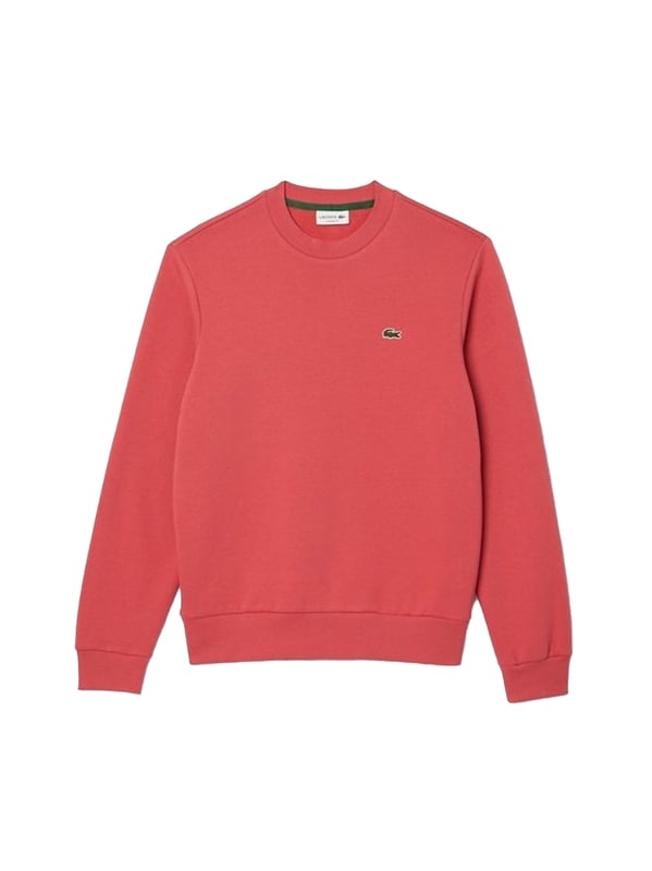 Timeless style renewed every season in a new color palette  in our signature details and a sustainable approach. Classic fit  natural ease on body with comfortable sleeves. Solid crewneck sweatshirt in brushed fleece made of organic cotton and recyled polyester. Piqué necktape in iconic Lacoste green. Embroidered 3cm green crocodile sewn on chest.