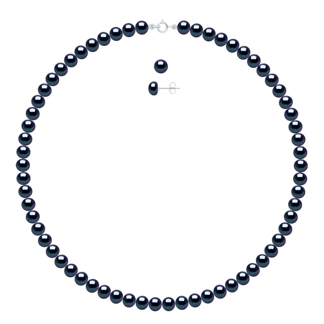 Set being composed of : Necklace of Real Cultured Freshwater Pearls Semi Round 6-7 mm with Spring Ring Clasp in Silver 925 - Length 42 cm - and Ear Studs Cultured Freshwater Pearls Button 6-7 mm- Butterfly Clasp - COLOR BLACK TAHITI - Delivered with Certificate of Authenticity and International Guarantee -MADE IN FRANCE