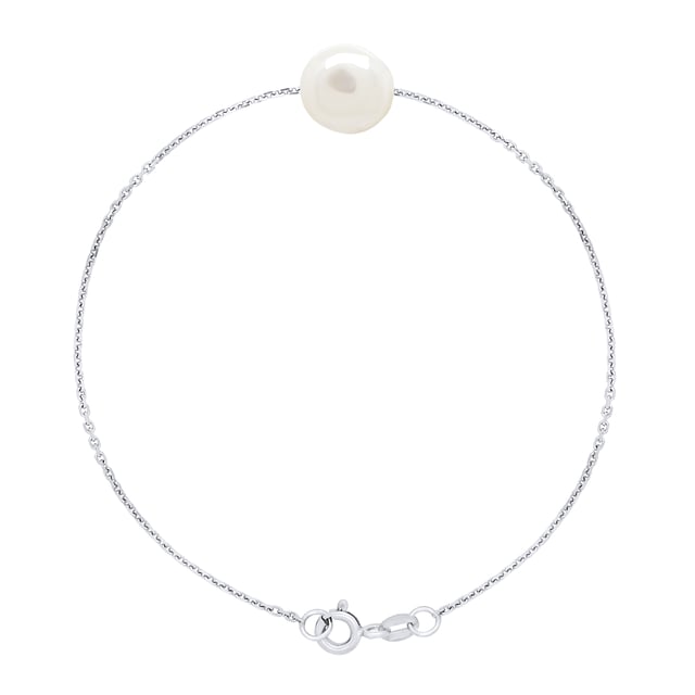 Bracelet Real Cultured Freshwater Pearl Baroque 10-11 mm - COLOR NATURAL PEARL WHITE - Chain Link Forçat of Silver 925 Rhodium plated - Length 18 cm - Delivered with Certificate of Authenticity and International Guarantee MADE IN FRANCE