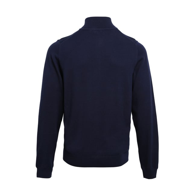 Material: 55% Cotton, 45% Acrylic. Fabric: 12 Gauge, Knitted, Soft Touch. Design: Plain. Hem: Ribbed. Sleeve-Type: Long-Sleeved. Cuff: Ribbed. Neckline: Ribbed Collar, Zip Neck. Set-In Sleeves. Fastening: 1/4. Sustainability: Amfori, BSCI, REACH, Sedex, WRAP Certified. Easy-Care. Suitable for: Embroidery.