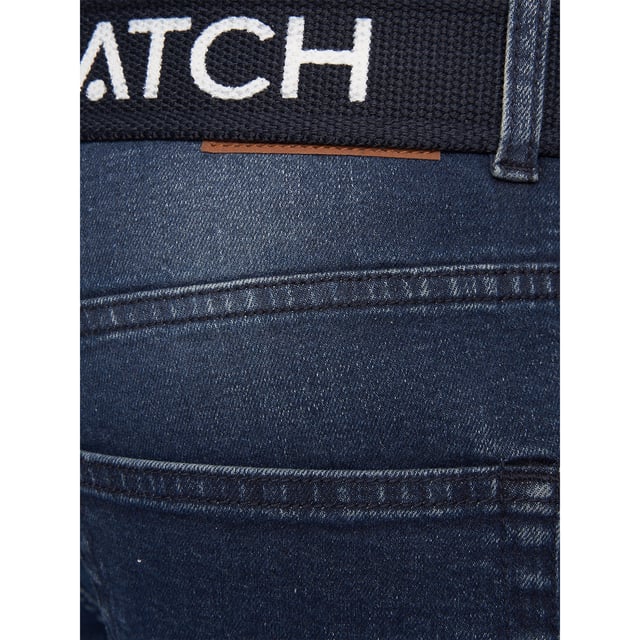 Material: Cotton, Polyester, PU. Fabric: Denim. Design: Logo. Pockets: 2 Side Pockets, 2 Back Pockets, 1 Coin Pocket. Fastening: Zip Fly. Belt, Belt Loops, Branded Buttons, Contrast Stitching. Waistline: Branded, Contrast Inner Waistband.