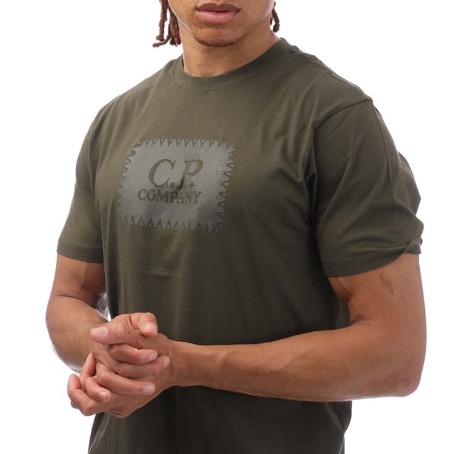 Men's C.P. Company 30/1 Jersey Label Style Logo T-Shirt in Green